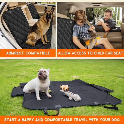 Dog Car Seat Cover - Waterproof Back Seat Protector for Pets, Non-Slip Design with Armrest Compatibility for Most Vehicles - Black