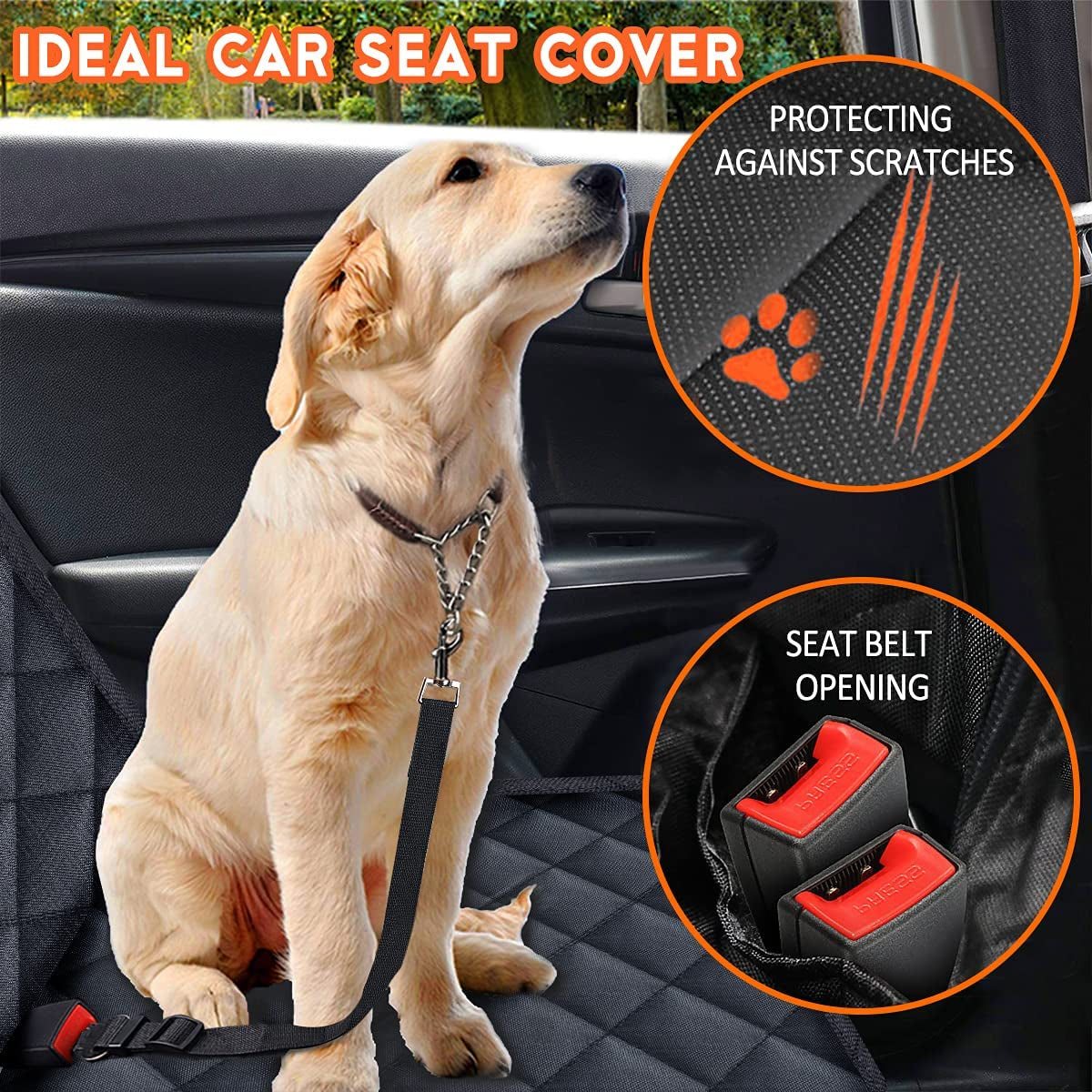 Dog Car Seat Cover - Waterproof Back Seat Protector for Pets, Non-Slip Design with Armrest Compatibility for Most Vehicles - Black