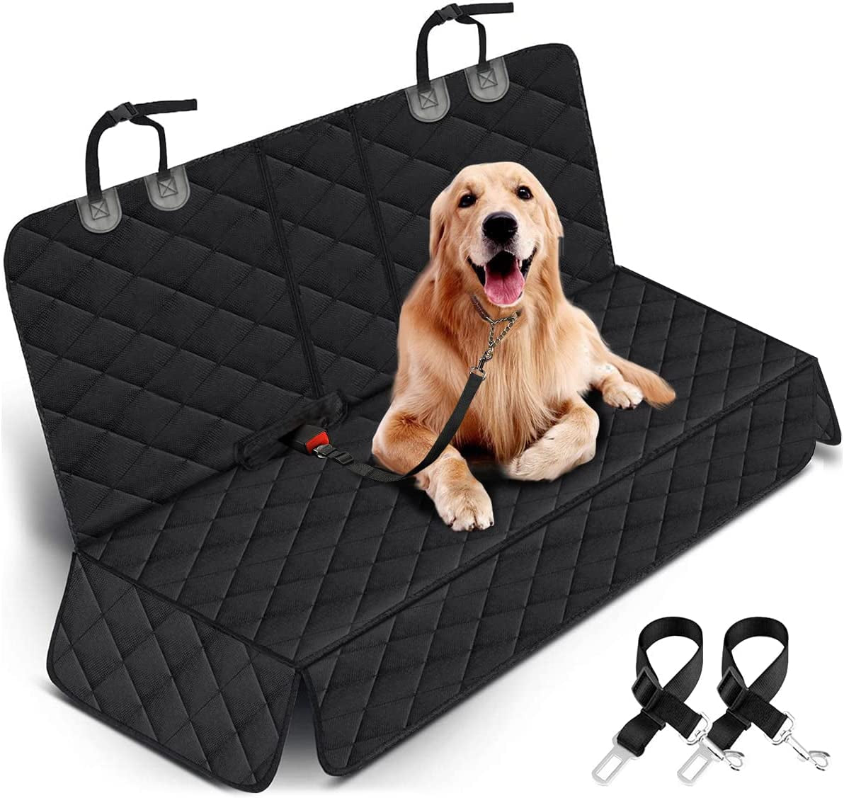 Dog Car Seat Cover - Waterproof Back Seat Protector for Pets, Non-Slip Design with Armrest Compatibility for Most Vehicles - Black